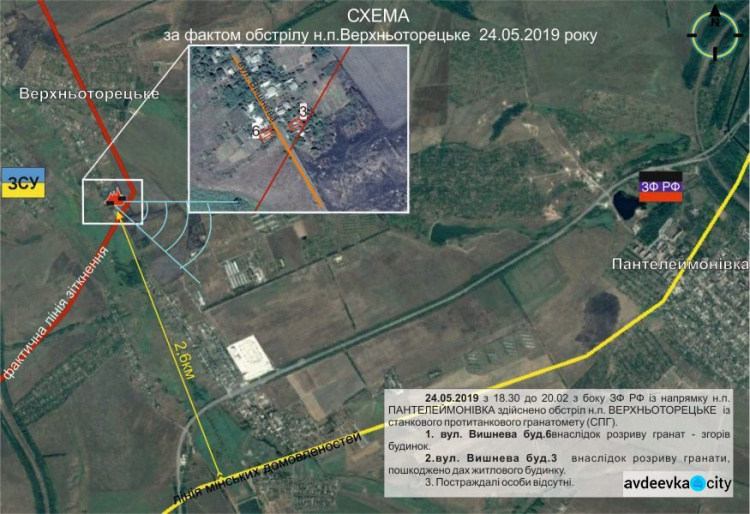 Наблюдательная группа "Авдеевка" зафиксировала обстрелы домов (ФОТО + СХЕМА ОБСТРЕЛА)