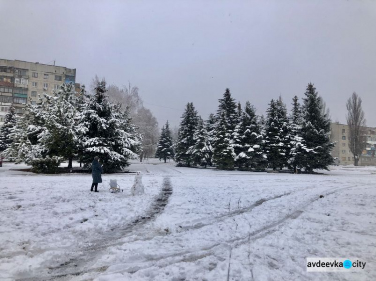 В Авдеевке выпал снег (ФОТОФАКТ)