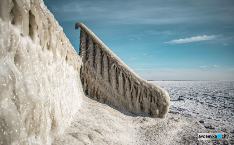 Впечатляющие фото непогоды в Бердянске: море замерзло, а скульптуры обледенели