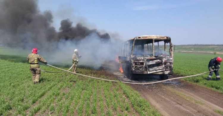 В Донецкой области на дороге полностью сгорел автобус (ФОТО)