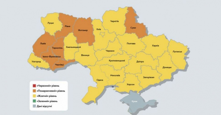 Вже сім областей перебувають у «помаранчевій» зоні