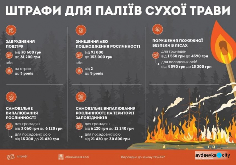 Які штрафи доведеться сплатити авдіївцям за спалювання сухої  рослинності